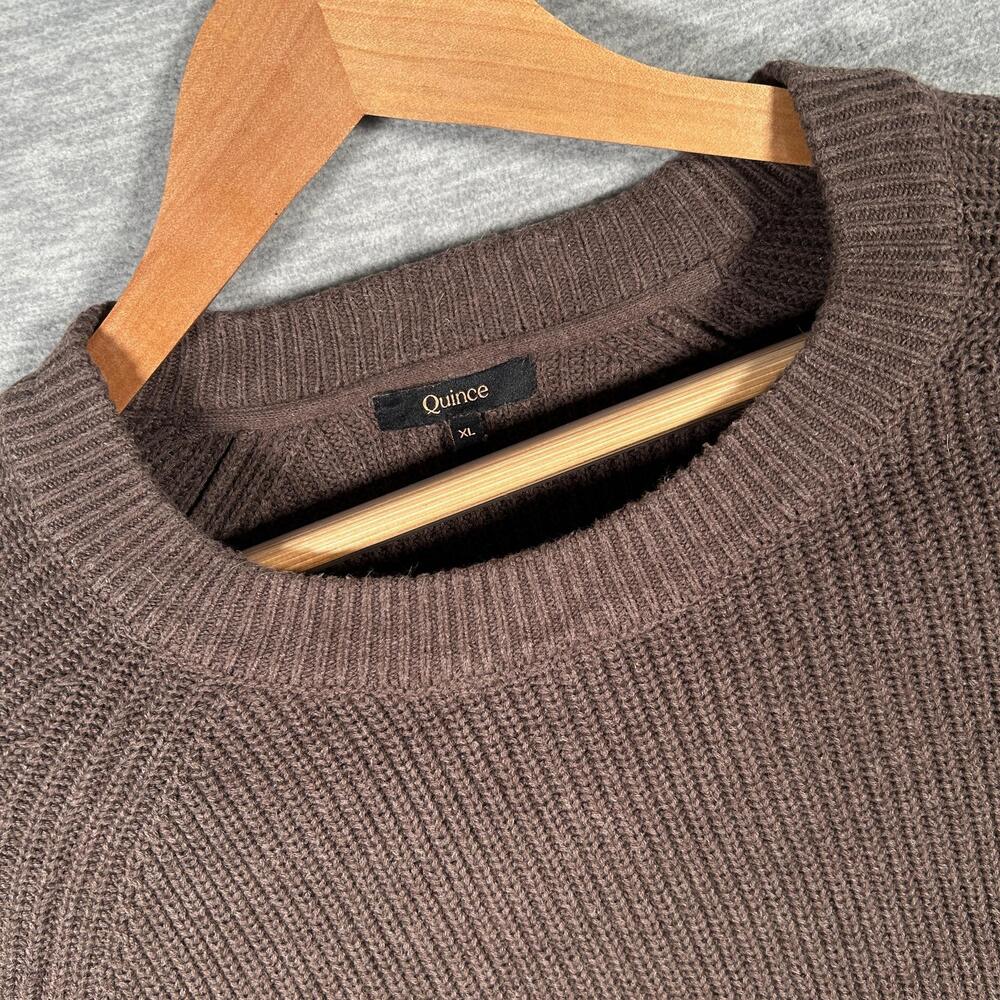 Quince Sweater Mens XL Brown Organic Cotton Ribbed Stitch Crewneck Knit Chunky